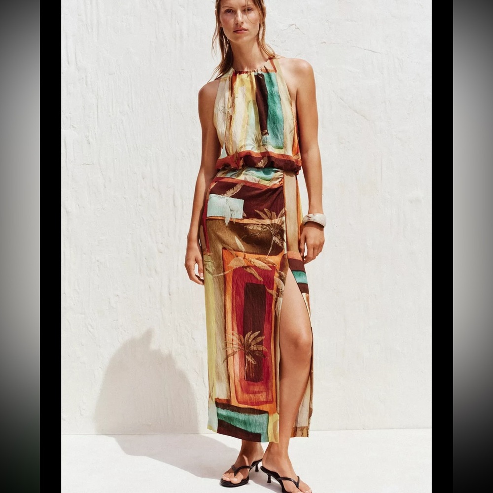 Zara Multicolor Halter Maxi Dress